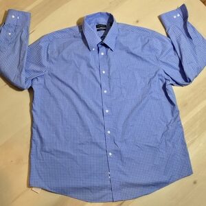 RALPH LAUREN Stretch Fabric Long Sleeve Shirt Sz 2XL 18 34/35 blue White Check
